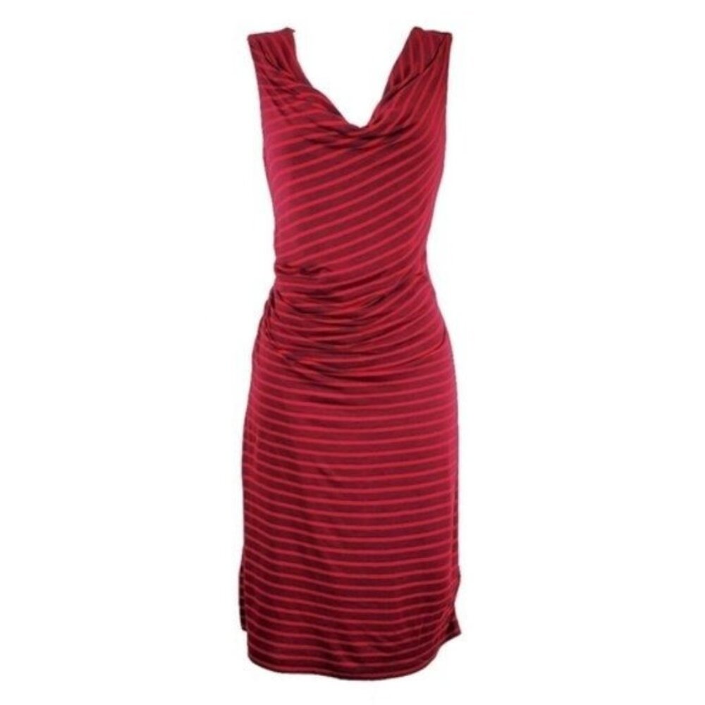 Loft Womens Sleeveless Red Burgundy Stripe Drape Neck Pullover Dress Size M NWT